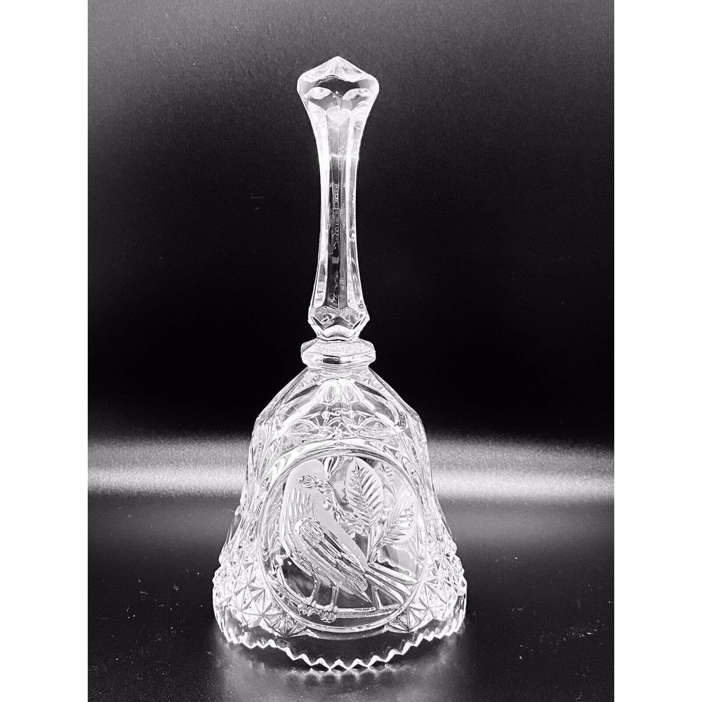 VTG Echt Bleikristall W.Germany Hand Cut Crystal Bell Birds Facets 8" EUC